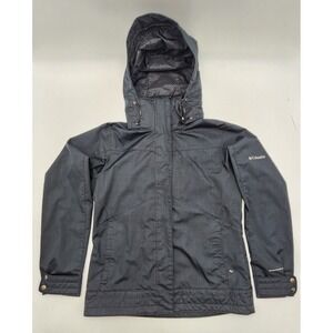 Columbia Omni-Tech Jacket Womens Medium Black Hooded Waterproof Shell Rain Coat